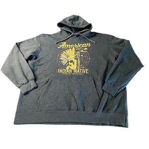 PORT & COMPANY MENS GRAY PULLOVER HOODIE WITH AMERICAN MOTORCYCLES EMBLEM SZ 2XL